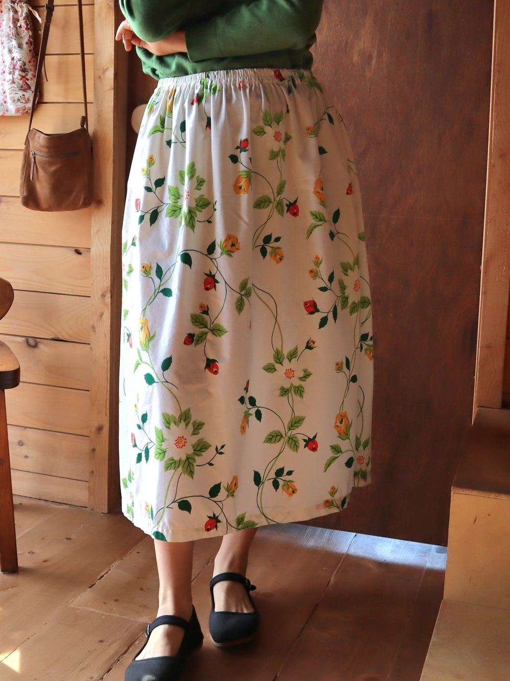 Upcycled White Floral Maxi Skirt with Vintage Floral Print M • L • XL